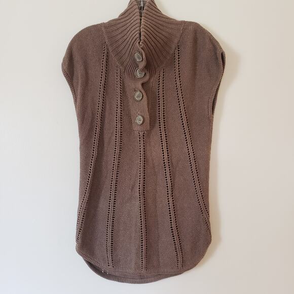 BCBGMAXAZRIA Brown Knit Cotton Wool Sweater Sleeveless Tunic Large Buttons - Picture 1 of 7